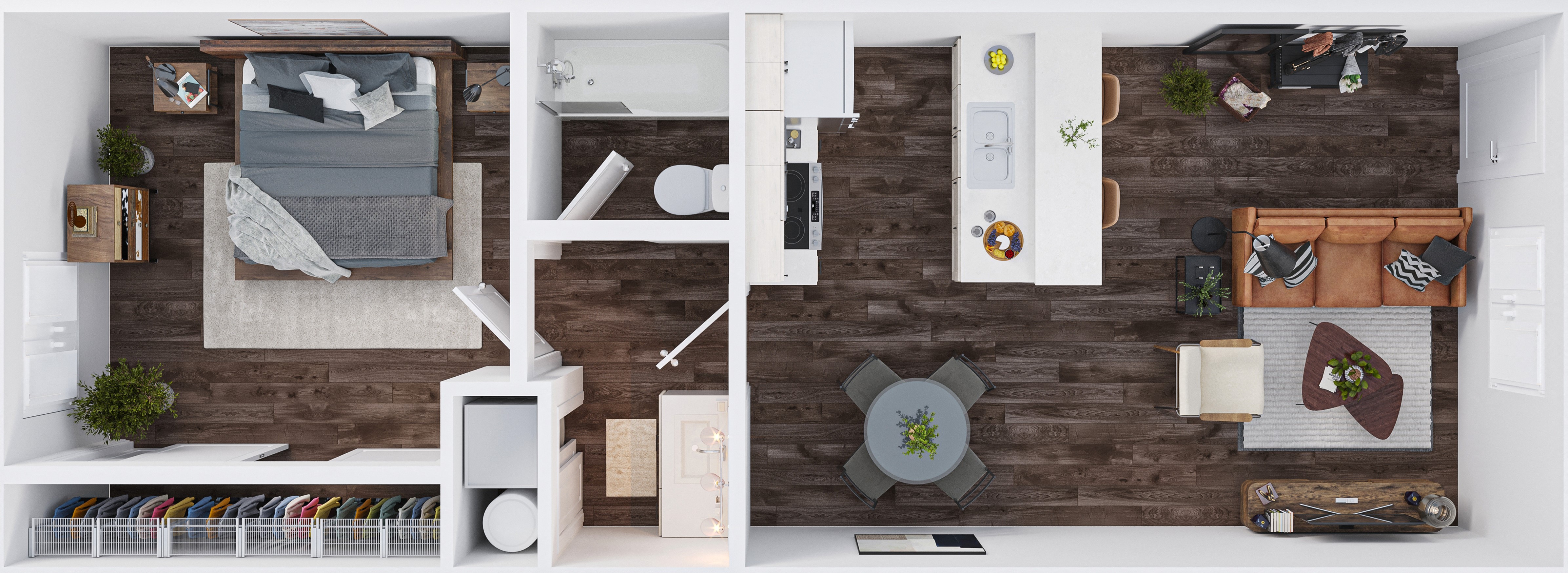 Floor plan for 1 bed, 1 bath, 560 sqft